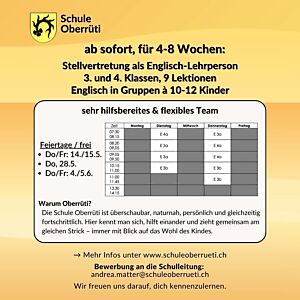 Stellvertretung, Englisch, 3. und 4. Klasse